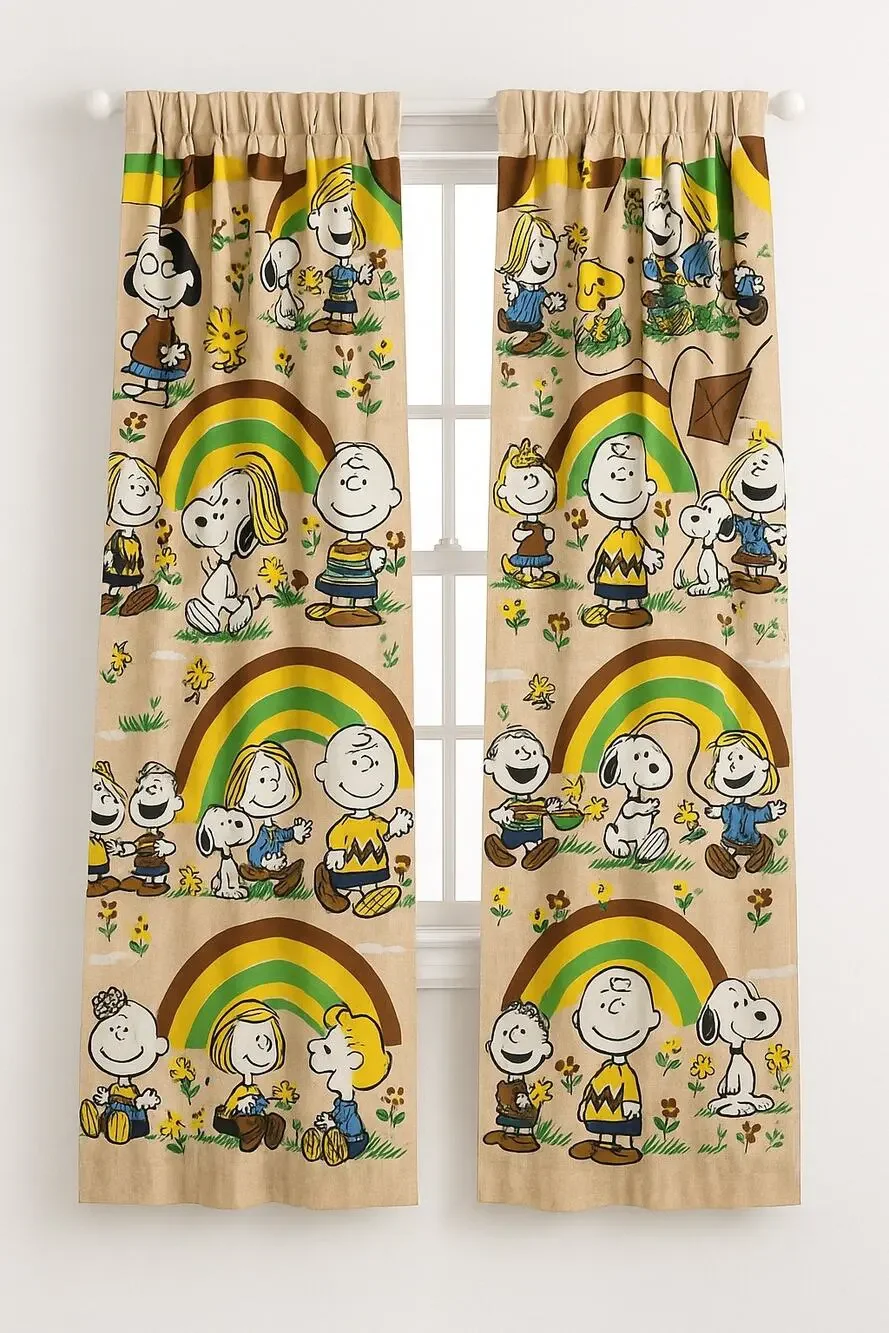 Vintage 70s Peanuts Charlie Brown Snoopy Pinch Pleat Drapes Set of 2 – 61” Long